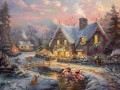 Style of Thomas Kinkade Wall Canvas Snow Winter Mickey and Minnie Sweetheart Christmas Holiday